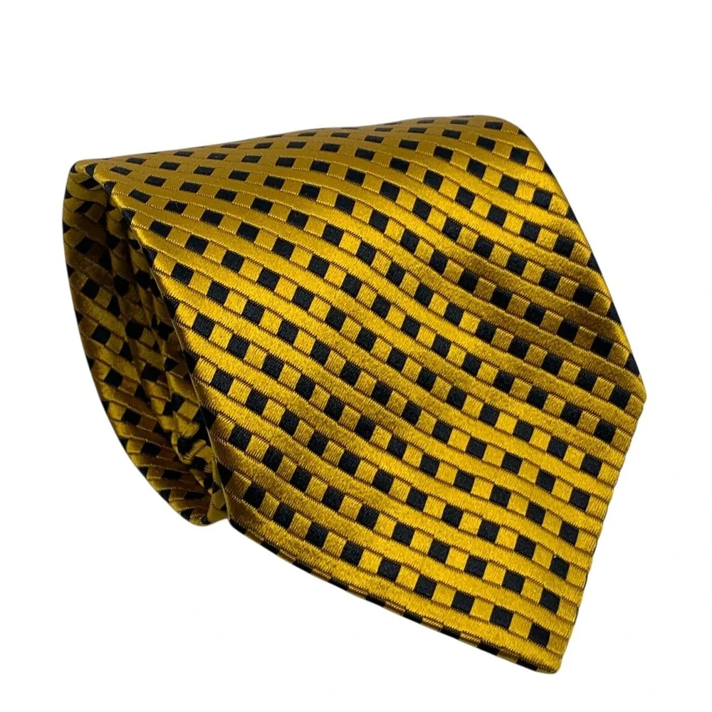 Ermenegildo Zegna Men's Tie Gold Black Patterned Silk Necktie Designer Italian